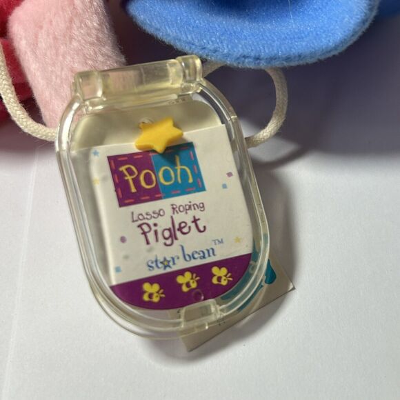 Vtg Disney‎ Winnie The Pooh-LASSO ROPING PIGLET-Mattel Star Bean Soft Toy w/Tags - Picture 5 of 10